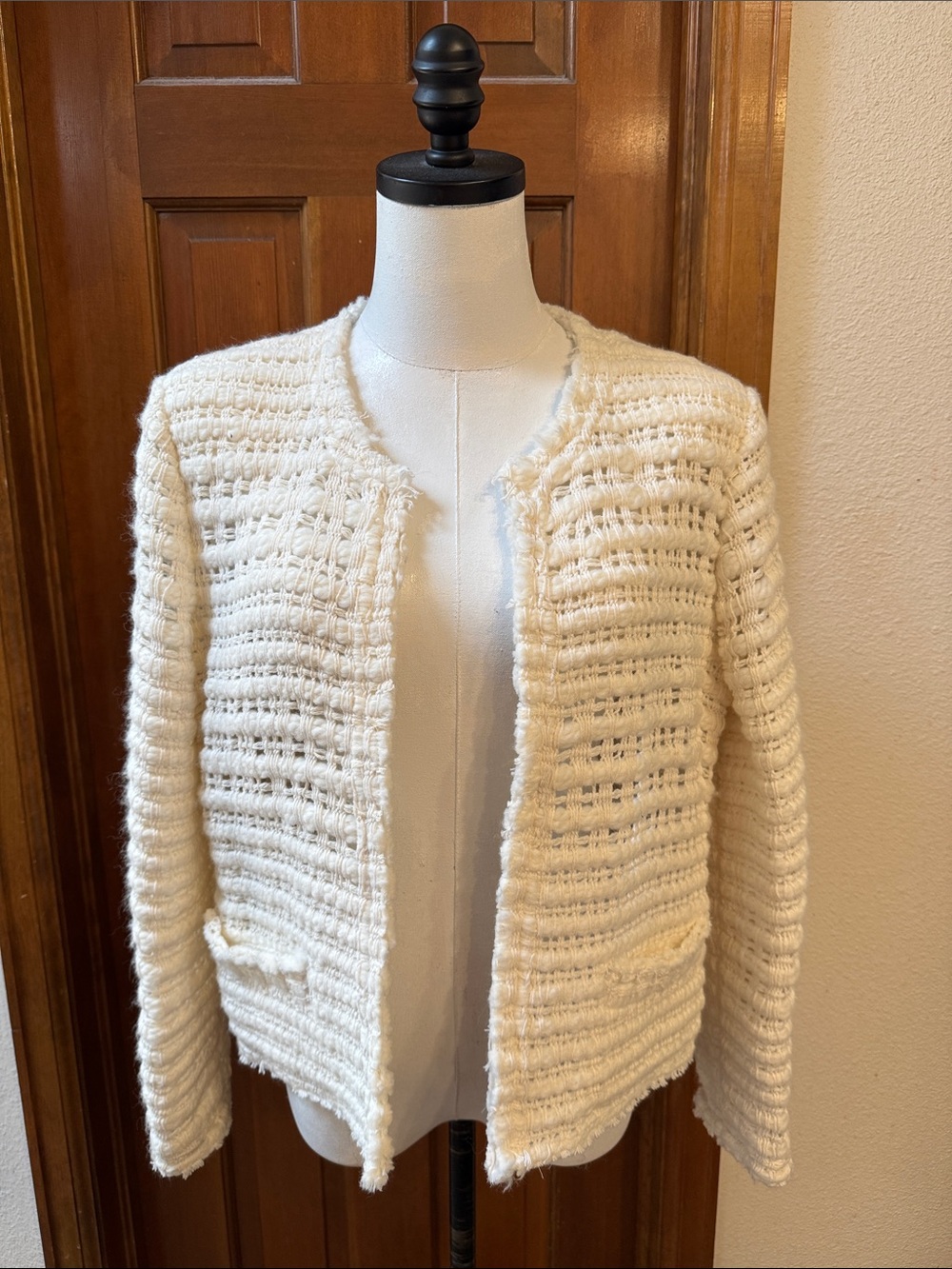 NWT IRO Ecru Textured Knit Open-Front Cardigan Size 42